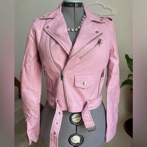 Zuiki baby pink faux leather Moto biker jacket